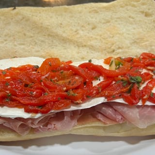 Prosciutto, Fresh Mozzarella, Roasted Peppers and Balsamic Sandwich